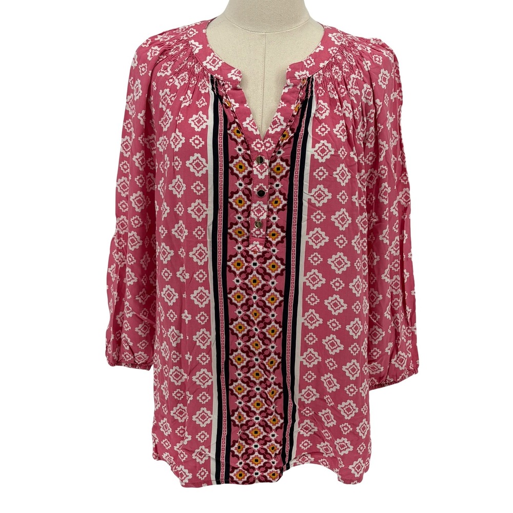 Charter Club Blouse Pink Geometric Print 100% Rayon PXL